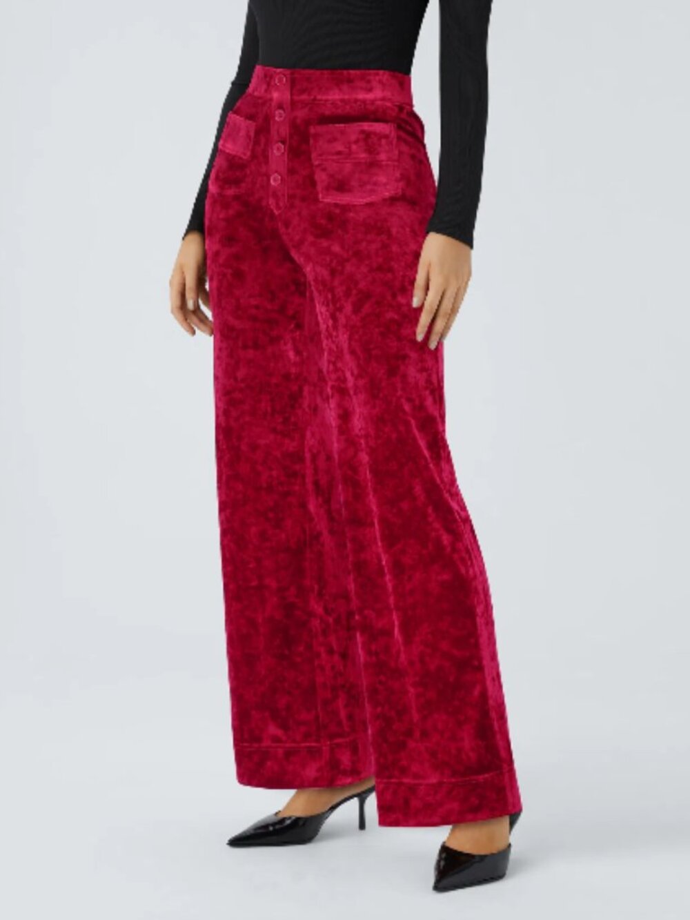 Halara High Waisted Pockets Straight Leg Velvet Casual Pants in Lipstick Red M